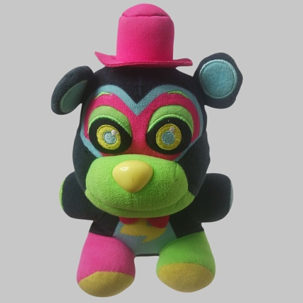 Five Nights At Freddys Blacklight Glamrock Plush Bear Hat Neon Colors 8"